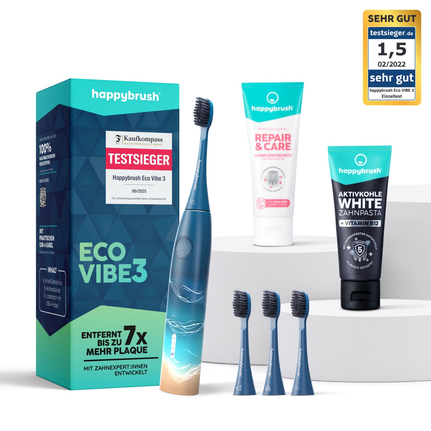 happybrush-eco-vibe-3-influencer-set-ocean-schallzahnb-rste-mit-4-aufsteckb-rste image 1