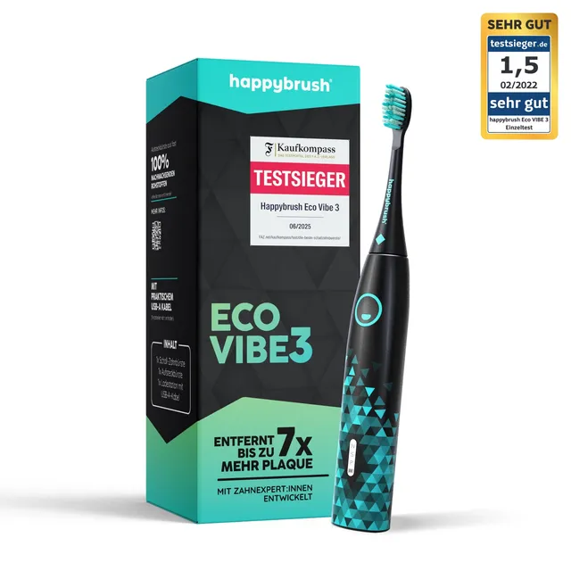 happybrush-eco-vibe-3-schallzahnb-rste-100-recyceltes-geh-use-40-000-vibrationen image 1