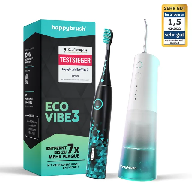 happybrush-eco-flow-eco-vibe-3-set-schallzahnb-rste-munddusche-im-bundle image 1