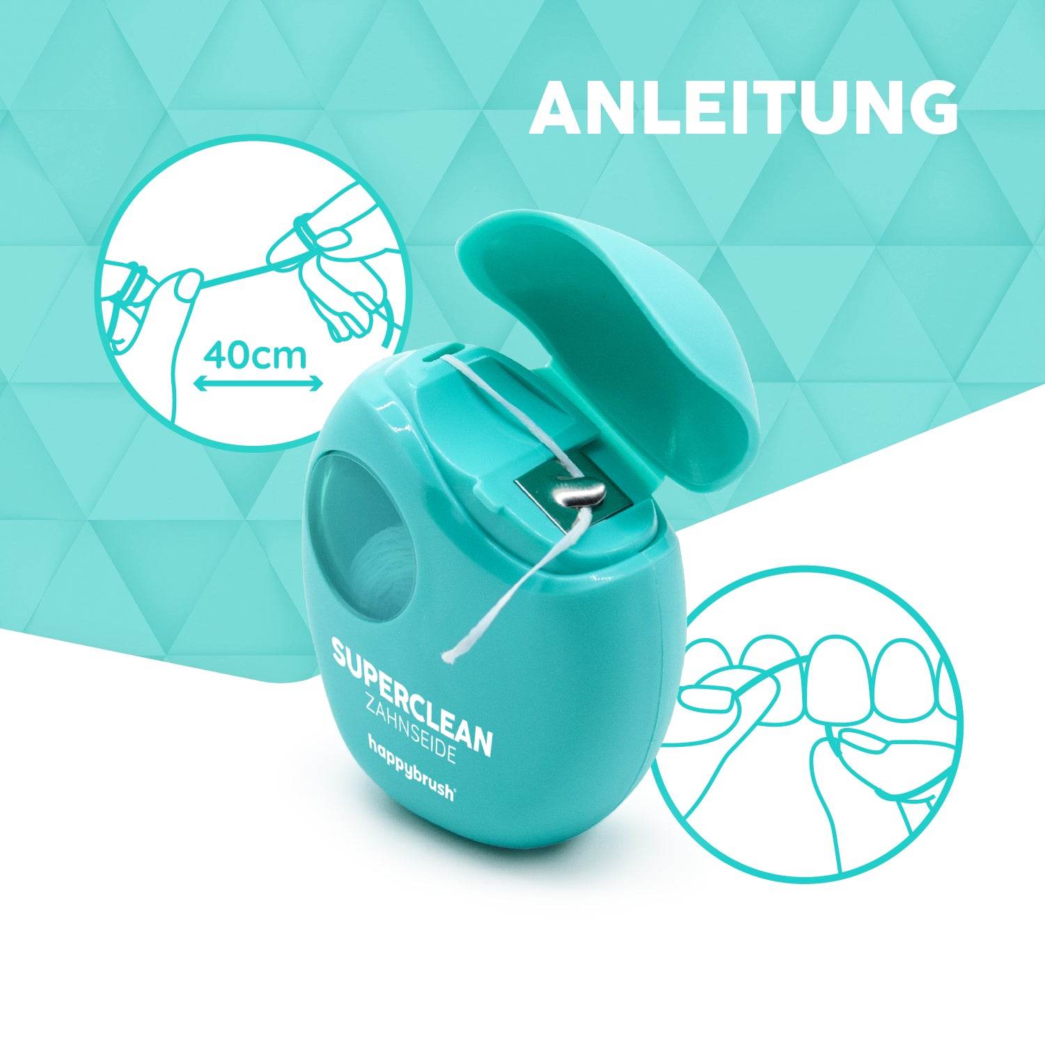 happybrush-superclean-zahnseide-gewachst-minz-formel-mit-xylitol-vegan-rei-fest image 2