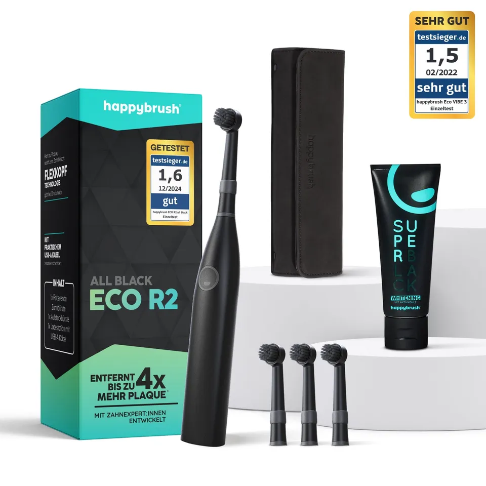 happybrush-eco-r2-klassik-set-allblack-rotierende-zahnb-rste-mit-4-aufsteckb-rst image 1